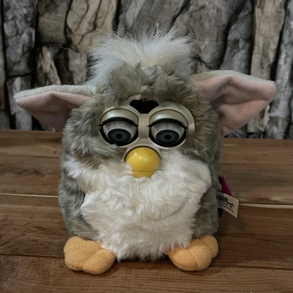 Furby 1998 Model 70-800 CHURCH MOUSE SERIES 1 Grey Brown Fur Blue Eyes With TAG